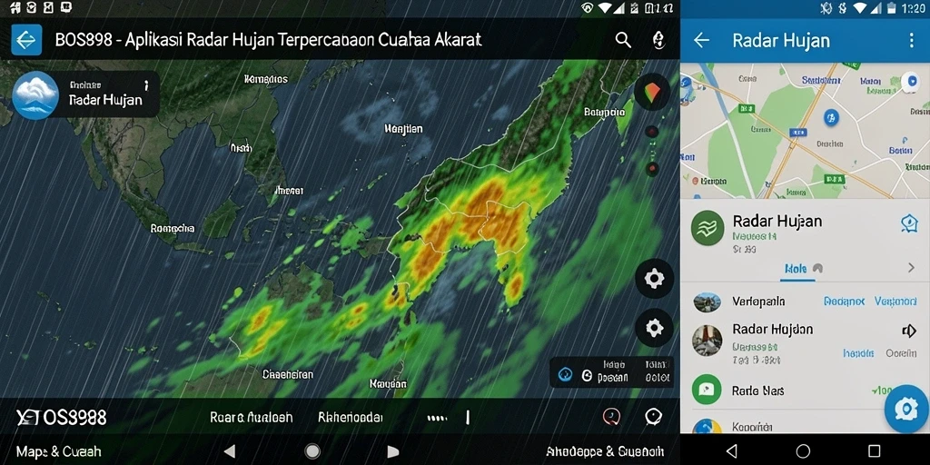 Antarmuka utama BOS898 menampilkan radar hujan yang jelas dan informatif.