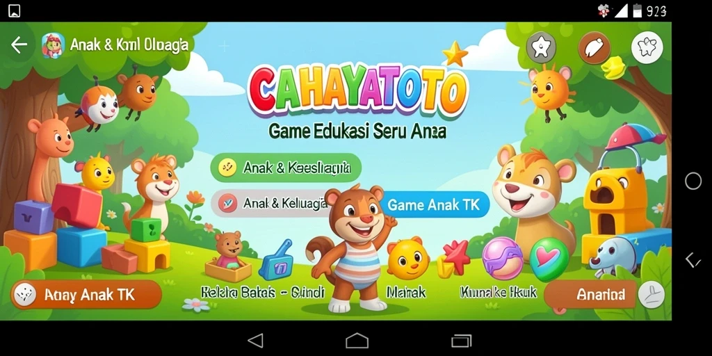 Antarmuka ceria dari aplikasi CAHAYATOTO untuk anak-anak.