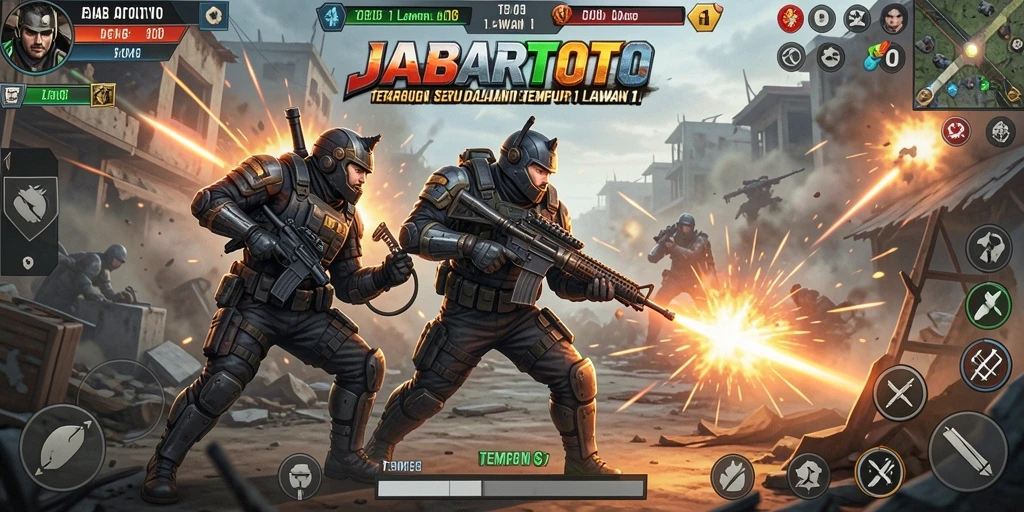 Antarmuka permainan JABARTOTO dengan fokus pertarungan 1 lawan 1 yang mendebarkan.
