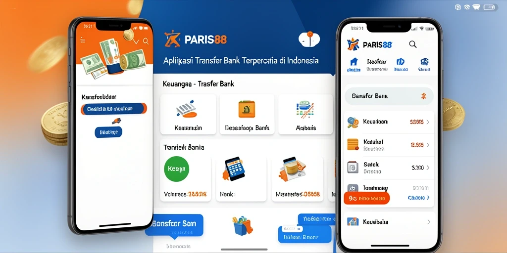 Antarmuka aplikasi PARIS88 menunjukkan kemudahan transfer bank.